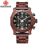 SIHAIXIN Wooden Watch Male Waterproof relogio masculino Bamboo Watches For Men Chronograph Military Quartz Date Clock Wood Men
