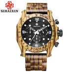 SIHAIXIN Wooden Watch Male Waterproof relogio masculino Bamboo Watches For Men Chronograph Military Quartz Date Clock Wood Men