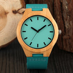 Simple Bamboo Wood Mens Watch Minimalist Analog Hour Clock Man Leisure Blue Belt Quartz Wrist Watches for Men Reloj de madera