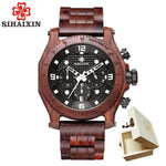 SIHAIXIN Wooden Watch Male Waterproof relogio masculino Bamboo Watches For Men Chronograph Military Quartz Date Clock Wood Men